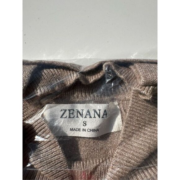 Zenana Tan Ribbed Mock Neck Bell Sleeve Sweater Size S - Picture 3 of 9